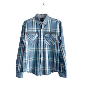 Calvin Klein Jeans Mens Long Sleeve Shirt Button Down Plaid Blue Medium